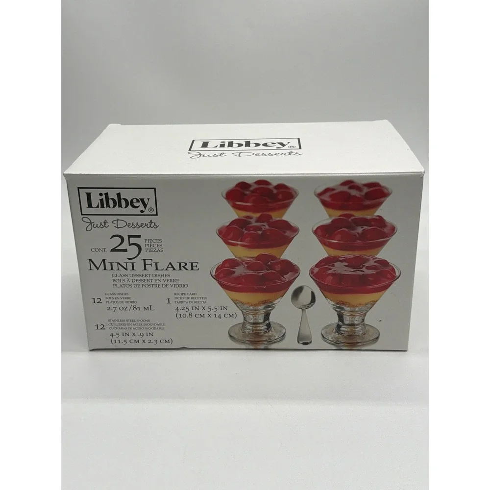 Libbey Just Desserts 25 Piece Mini Flare Glass Set with Spoons and Recipe Card